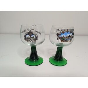 2 German Style Roemer Green Rib Beehive Stem Weinfelt Kitzingen/Wine Festival